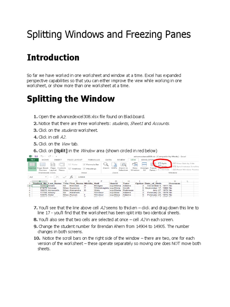 Lecture 3 splitting windows and freezing panes series and custom