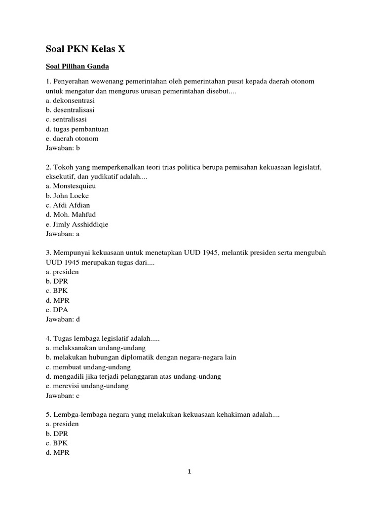 Soal Pkn Kelas X