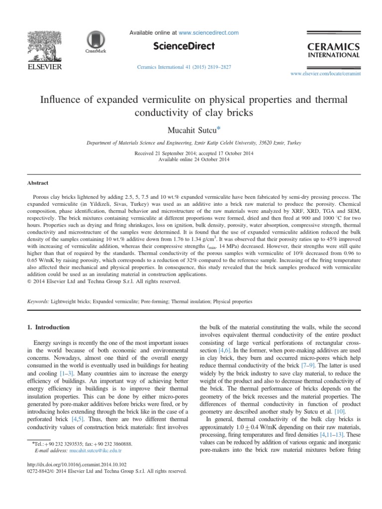 Expanded Vermiculite in Clay Bricks | PDF | Porosity | Brick
