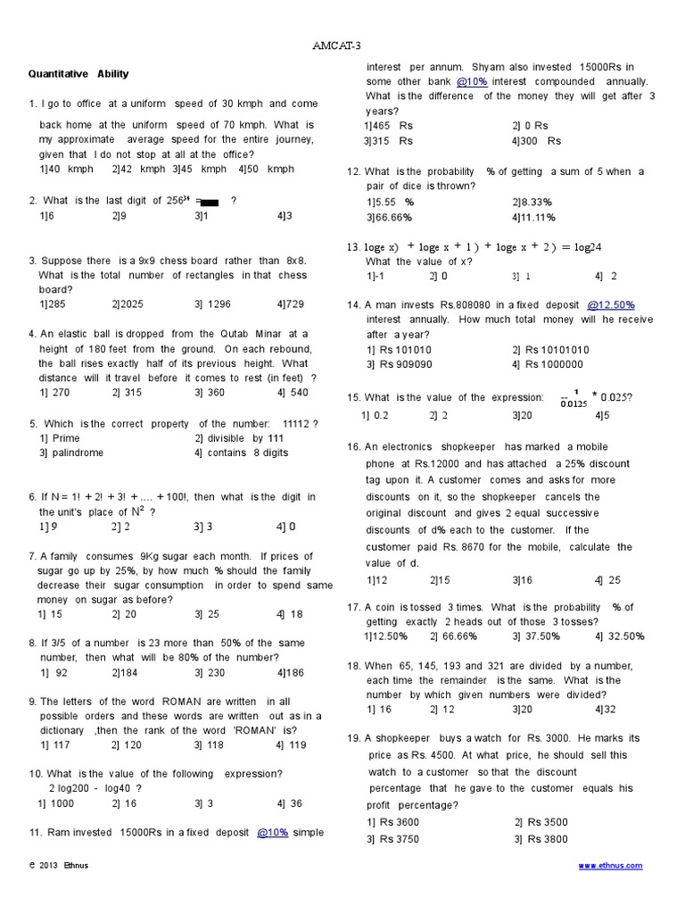 AMCAT Quantitative & Logical Questions | PDF | Numbers | Teaching ...