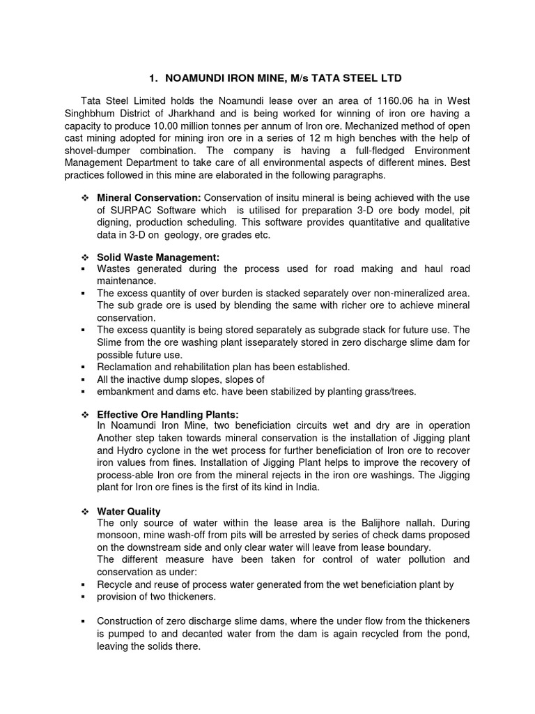 Noamundi Iron Mine, M/S Tata Steel LTD | Download Free PDF | Iron Ore ...