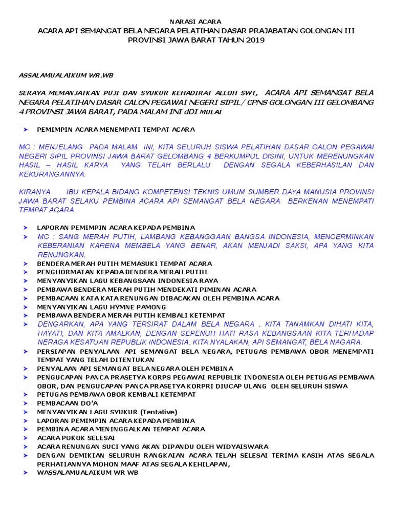 Susunan Acara Api Semangat Bela Negara | PDF | Kajian Bahasa Asing