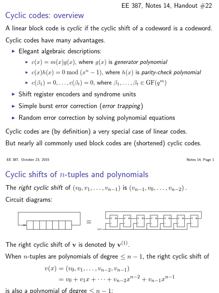 Cyclic Codes Abstract Algebra Discrete Mathematics