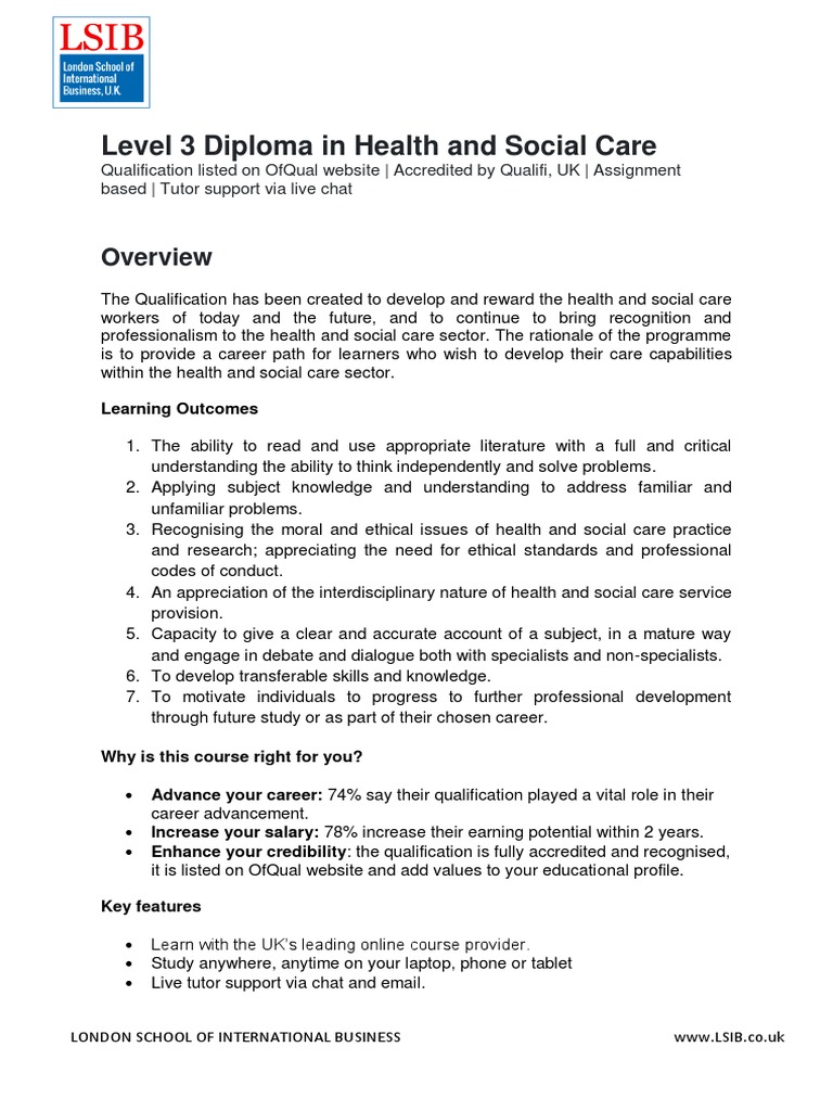 Level 3 Diploma in Health and Social Care | PDF | Social Work | Diploma