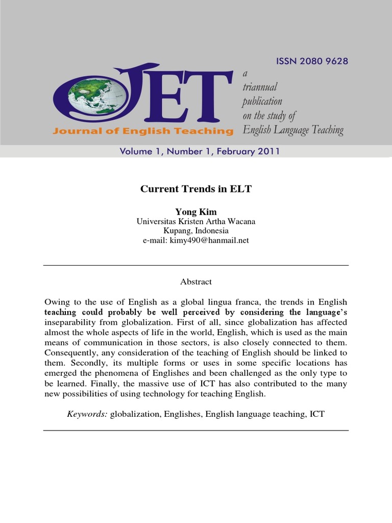 Current Trends In Elt Pdf English As A Second Or Foreign Language