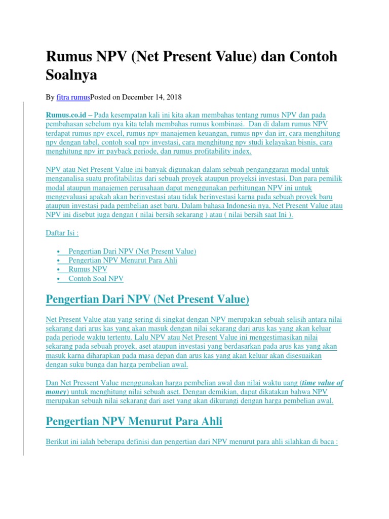 Rumus Npv