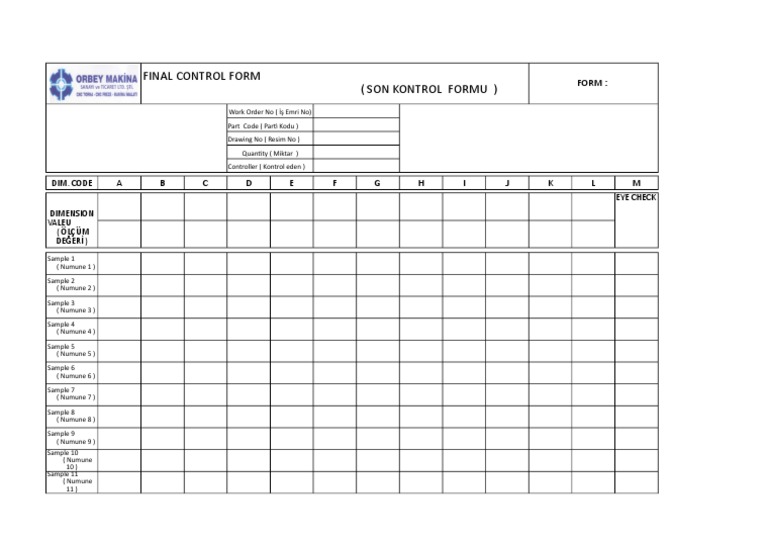 Final Control Form (Son Kontrol Formu) | PDF