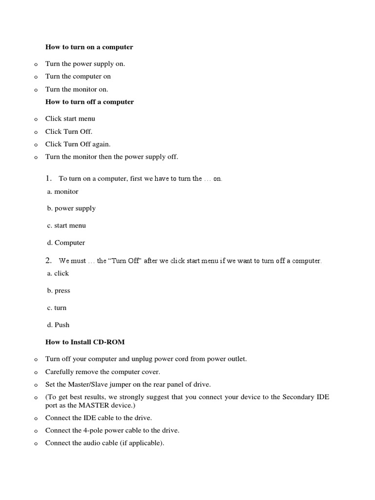 Computer Power and CD-ROM Installation Guide | PDF | Electrical ...