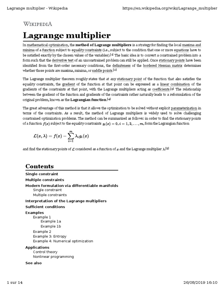 Lagrange Multipliers | PDF | Mathematical Optimization | Mathematical ...