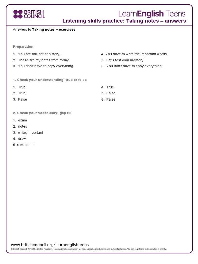 Listening Skills Practice: Taking Notes - Answers: Preparation | PDF ...