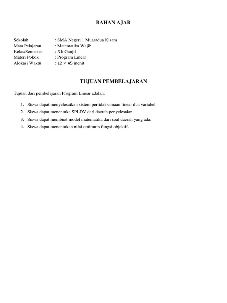 Pembelajaran Program Linear SMA | PDF | Metode & Bahan Ajar