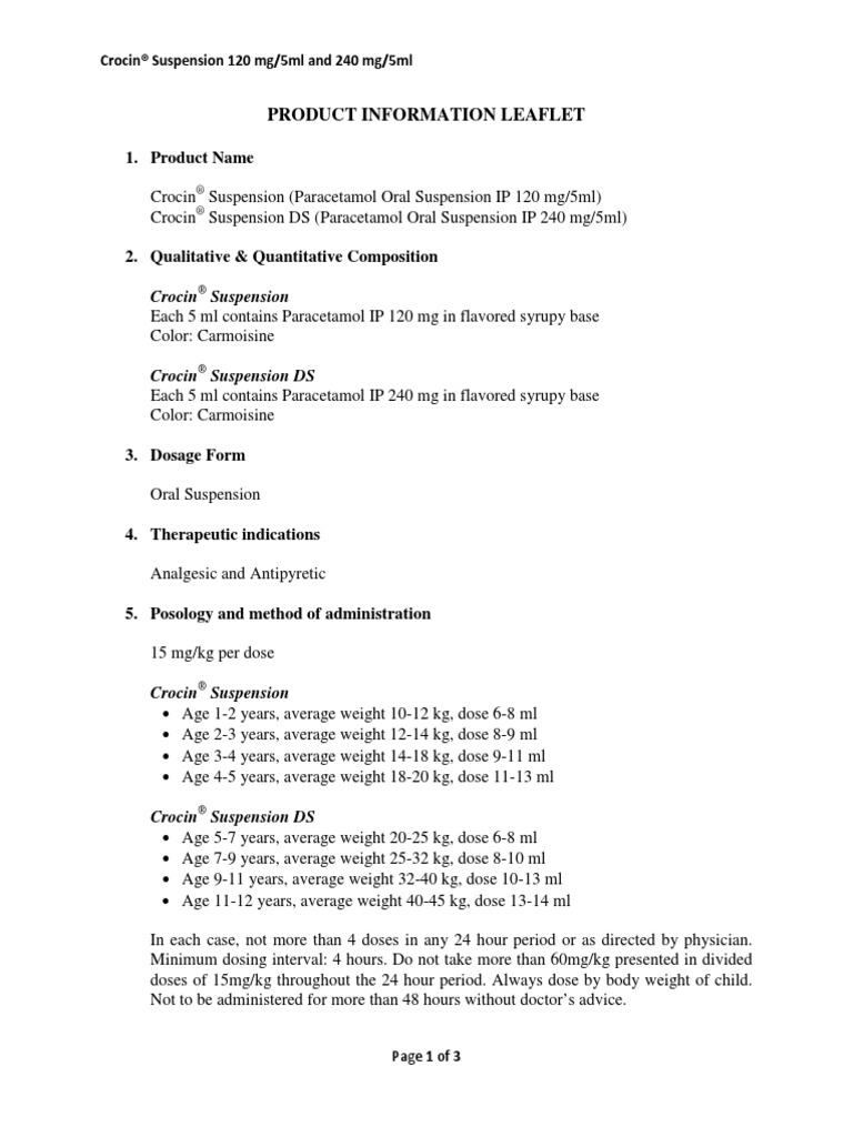 Crocin Suspension and Crocin Suspension DS Product Info PDF PDF