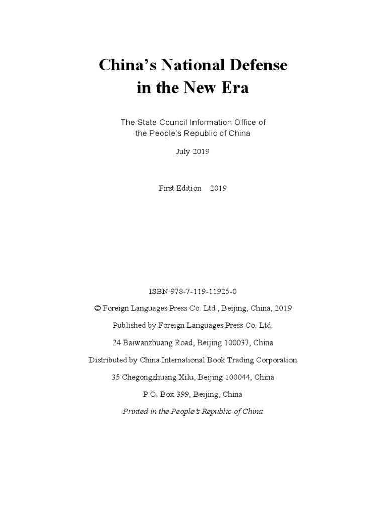 China's Nationald Defense in New Era Jul 2019 | PDF | People's ...