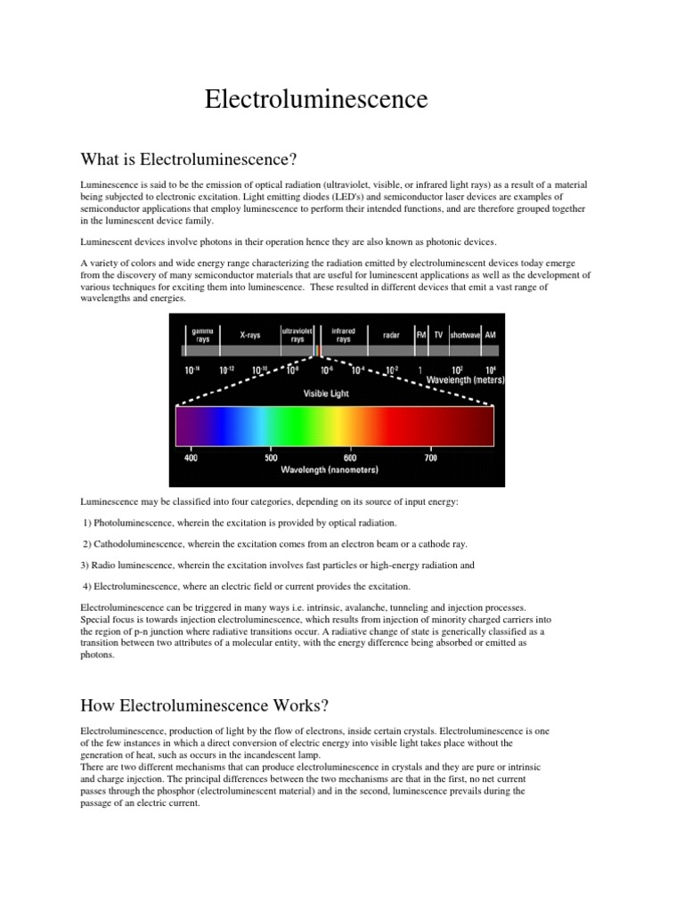 What Is Electroluminescence? PDF Electron Radiation