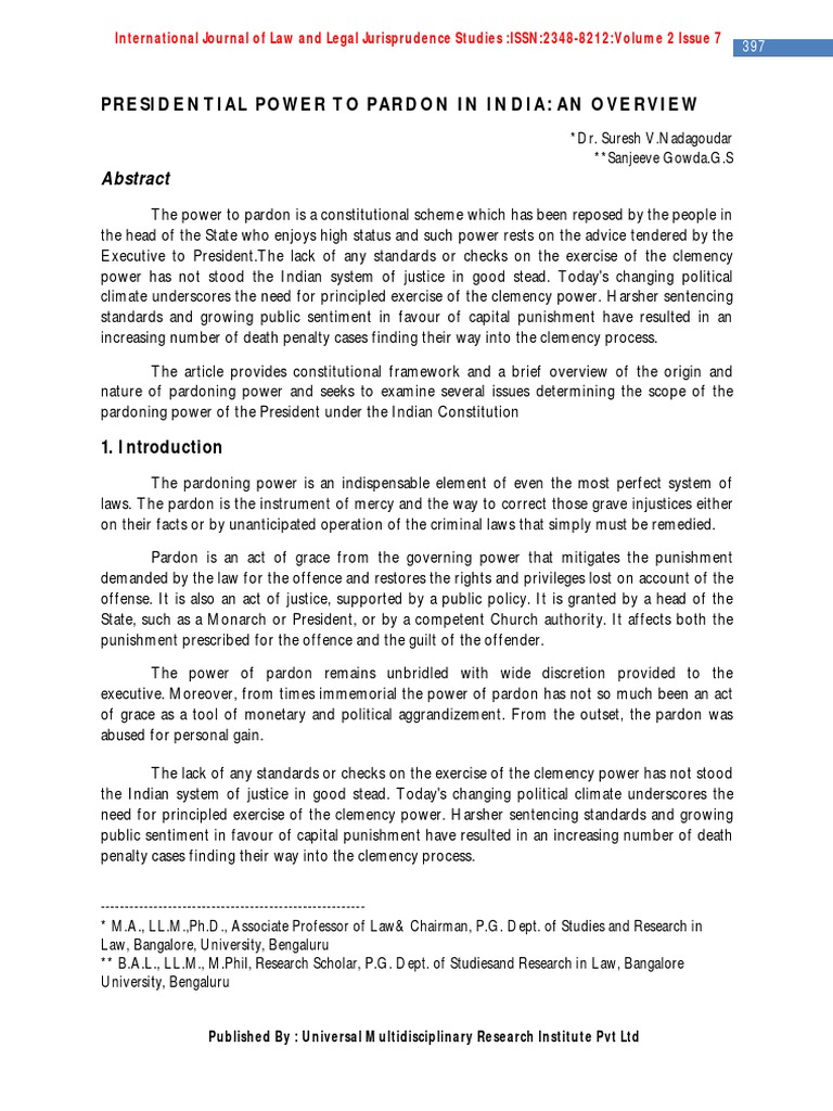 Presidential Power To Pardon in India An Overview | PDF | Pardon ...