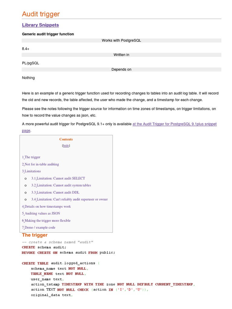 Postgresql Audit Trigger Example