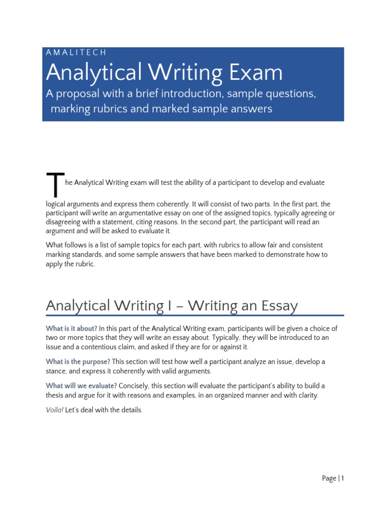Analytics Exams Test (Assessment) Essays