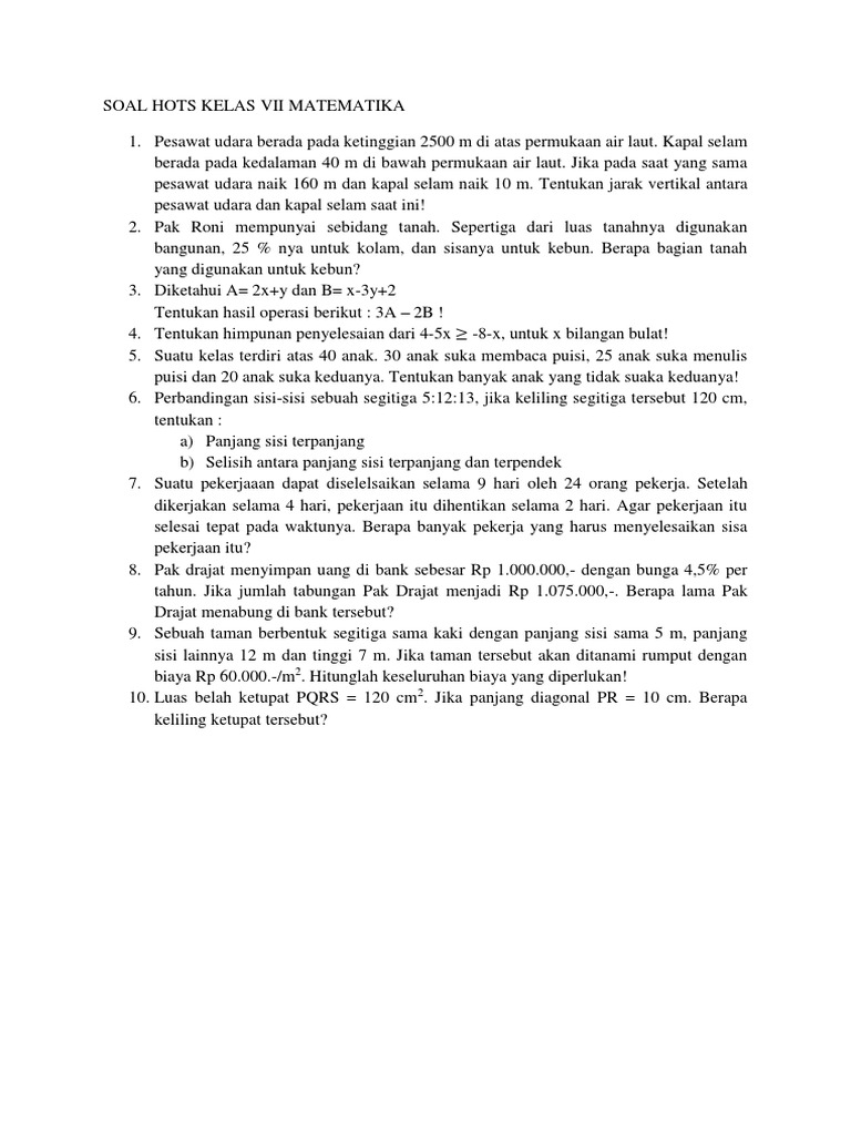 Soal Hots Kelas Vii Mat