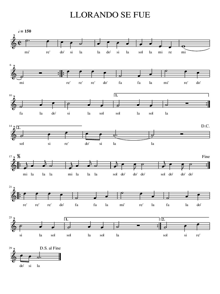 Partitura Llorando Se Fue Notas PDF Composiciones Musicales