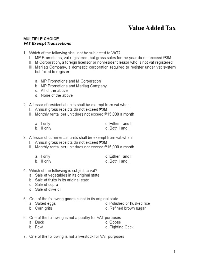 Exercises On Value Added Tax | PDF | Value Added Tax | Invoice