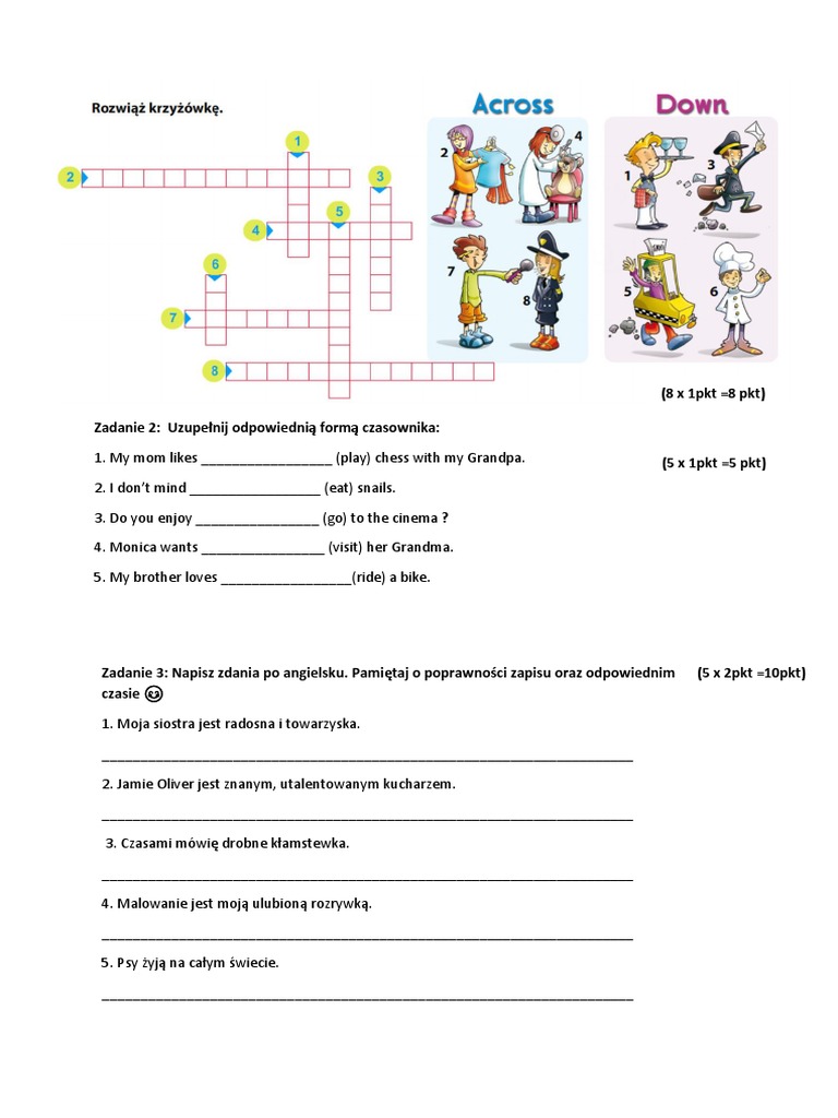Test Semestralny Z Języka Angielskiego Klasa 4