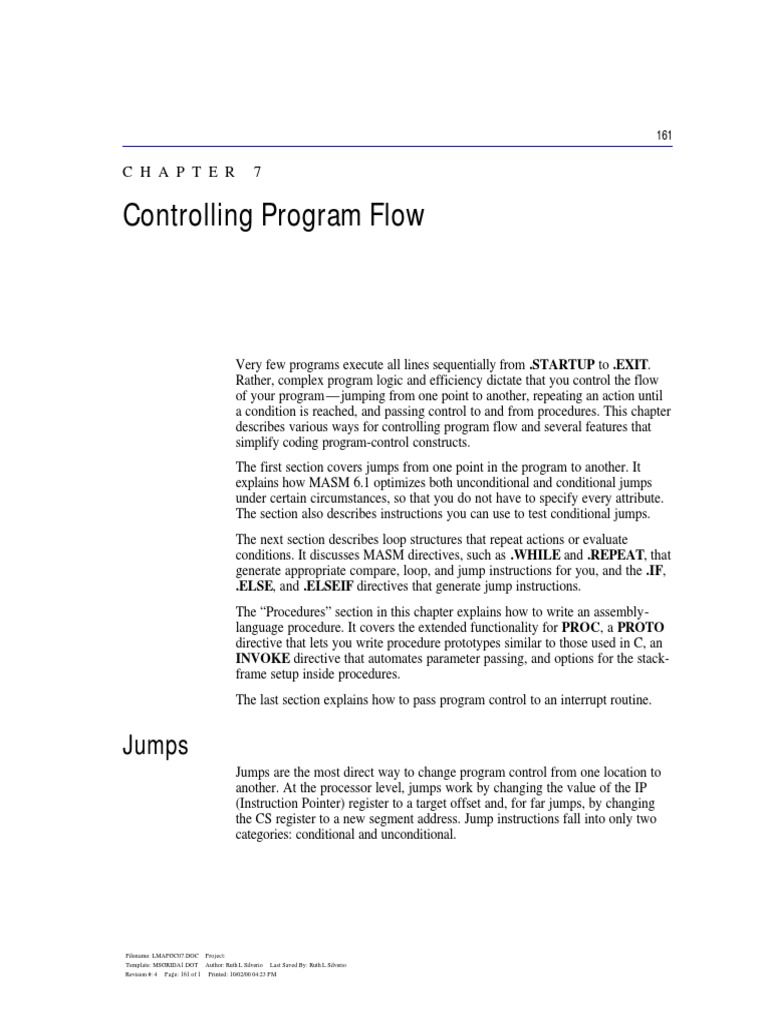 Controlling Program Flow: Jumps | PDF | Control Flow | Assembly Language