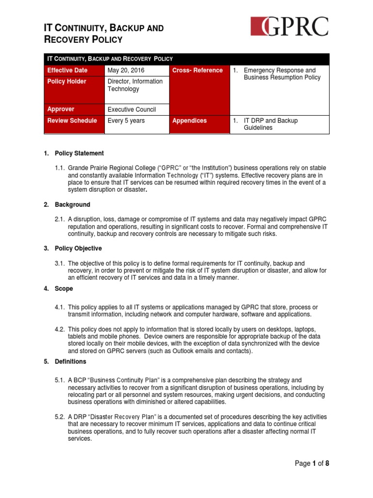 IT Disaster Recovery and Backup Policy | PDF | Disaster Recovery | Backup