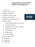 Agenda For Board Meeting of State Technical Schools Board, 3 SEPTEMBER, 2019