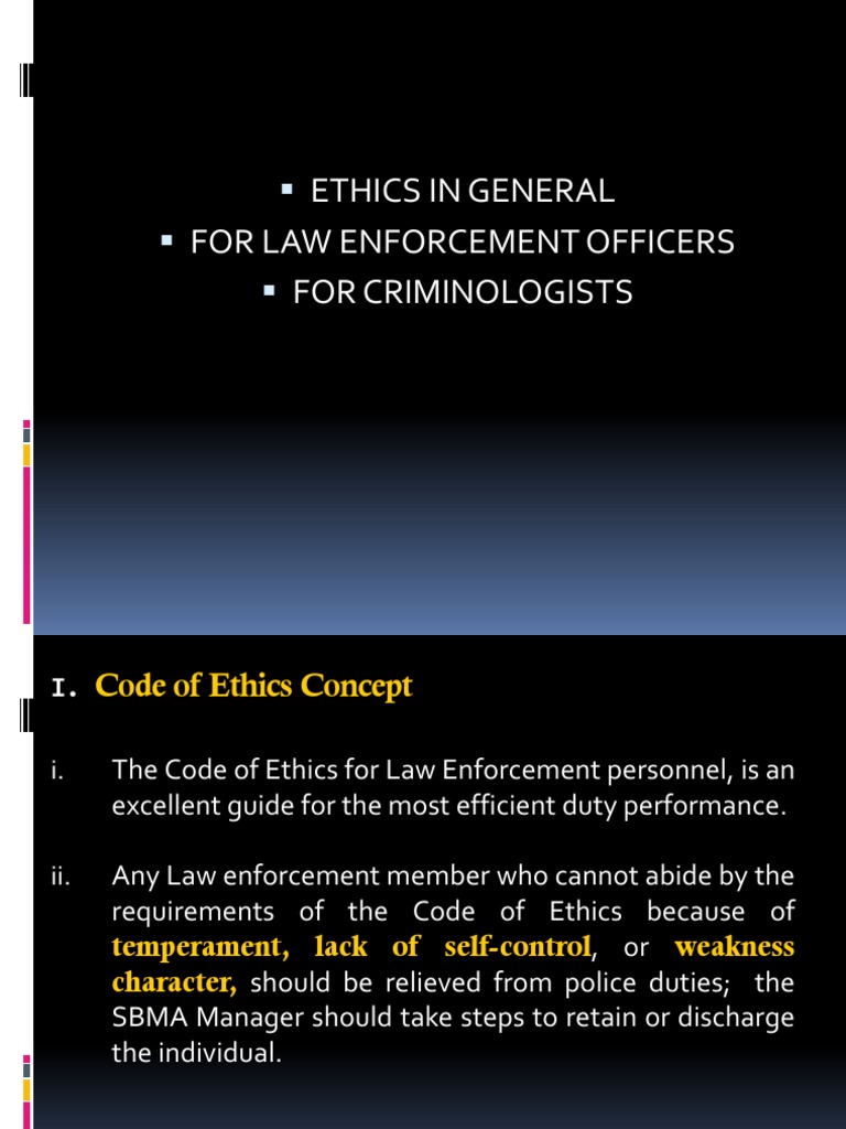 Code of Ethics Presentation | PDF | Police | Police Officer