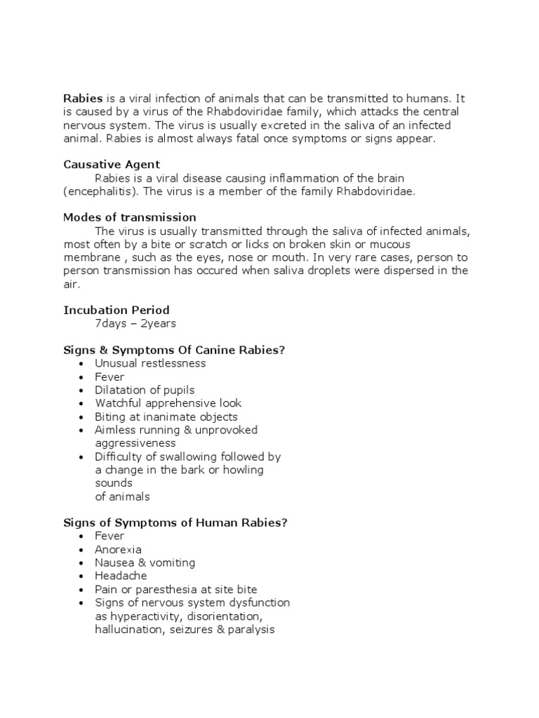 Understanding Rabies: Symptoms & Prevention | PDF | Animal Diseases ...