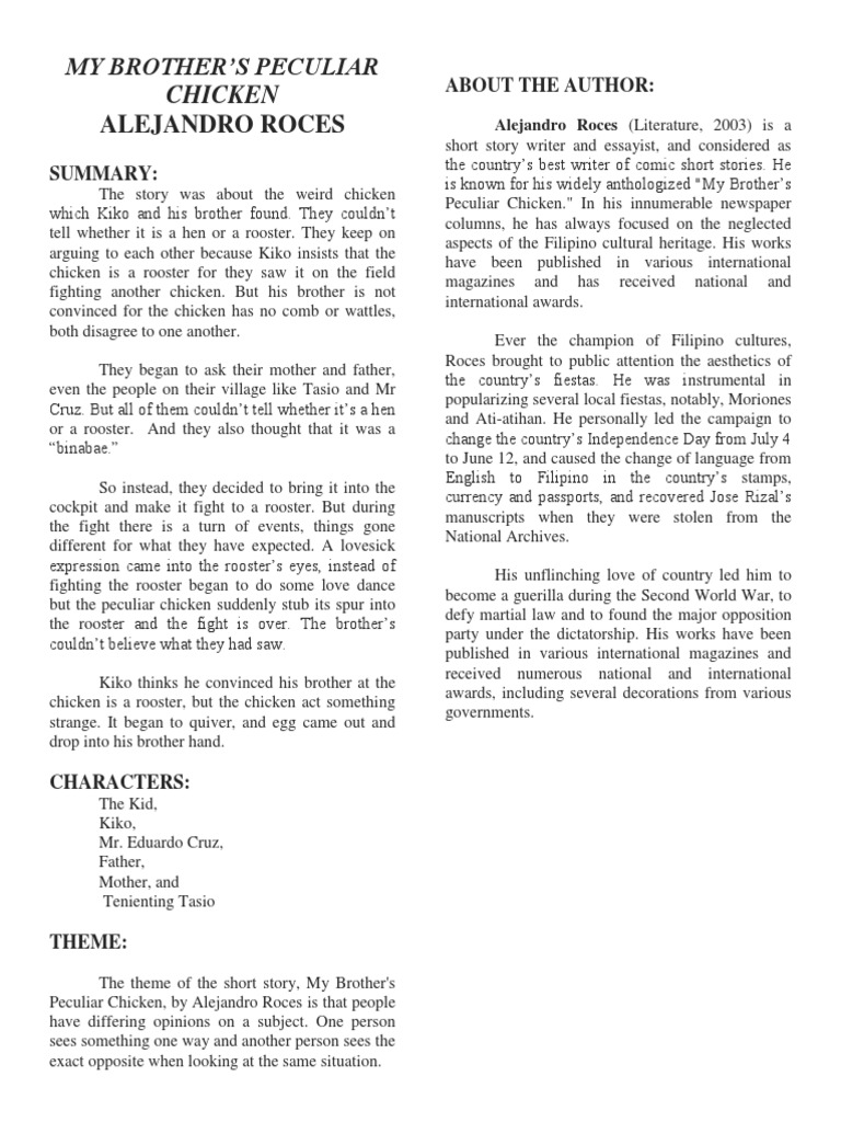 MY BROTHER S PECULIAR CHICKEN by Alejandro Roces | PDF