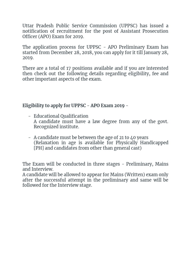 UPPSC APO Exam 2019 Details and Syllabus | PDF | Test (Assessment ...