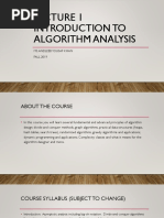 Introduction To Algorithm Analysis: Ms. Andleeb Yousaf Khan FALL 2019