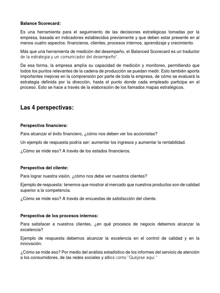 Ejemplos de Balanced Scorecard | PDF | Economias | Business