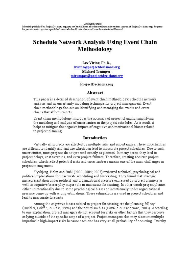 Schedule Network Analysis Using Event Chain Methodology | PDF | Monte ...