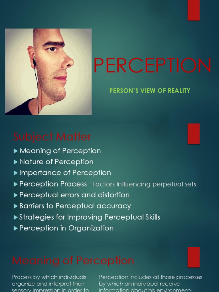 Perception: Person'S View of Reality | PDF | Perception | Behavioural ...