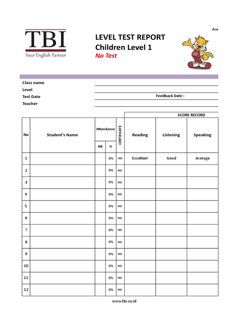 Level Test Report Children Level 1 | PDF | English As A Second Or ...