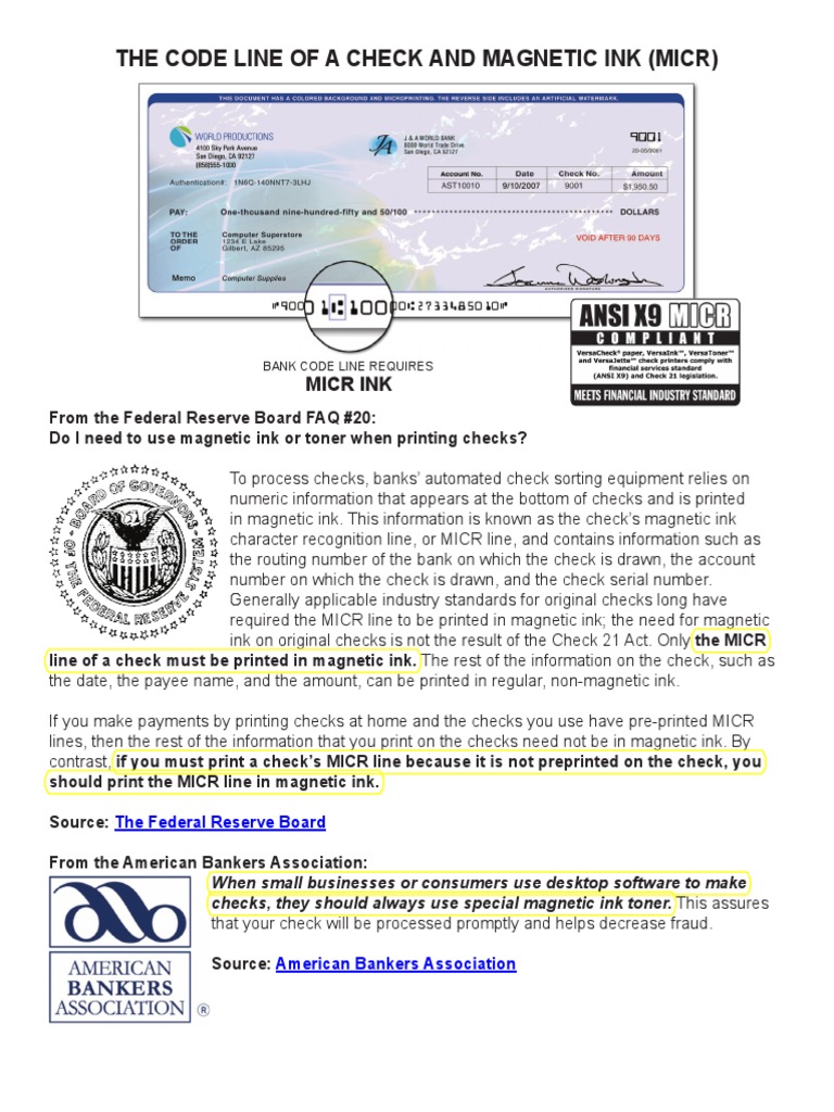 Bank Code Line Requires MICR Ink | PDF