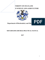 University of Zululand Faculty of Science and Agriculture: Metabolism (Sbch212) Practical Manual