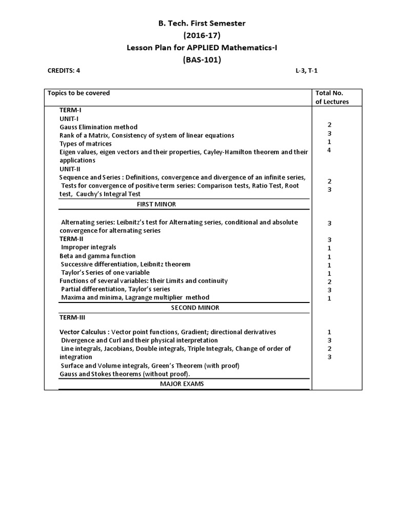 Lesson Plan Ist Semester 2016-17 | PDF | Series (Mathematics) | C ...