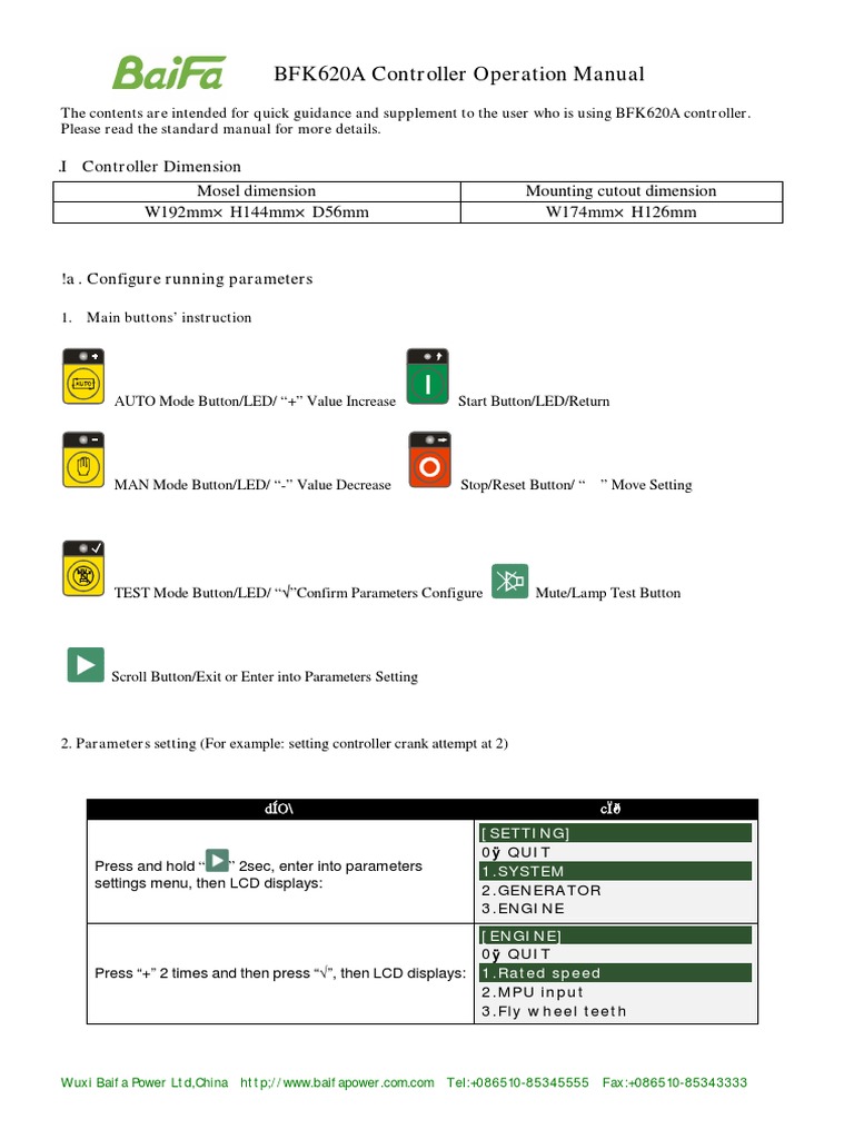 BFK620A Controller Operation Manual PDF | PDF | Relay | Switch