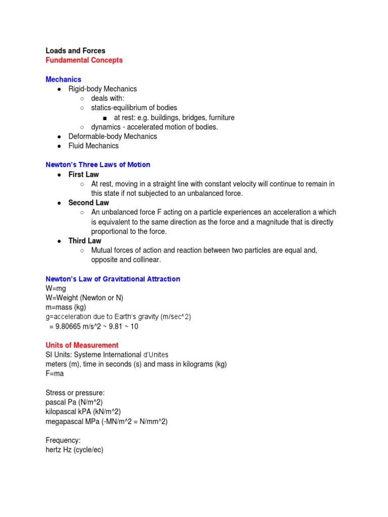 Lecture 1 Forces And Loads Pascal Unit Structural Load