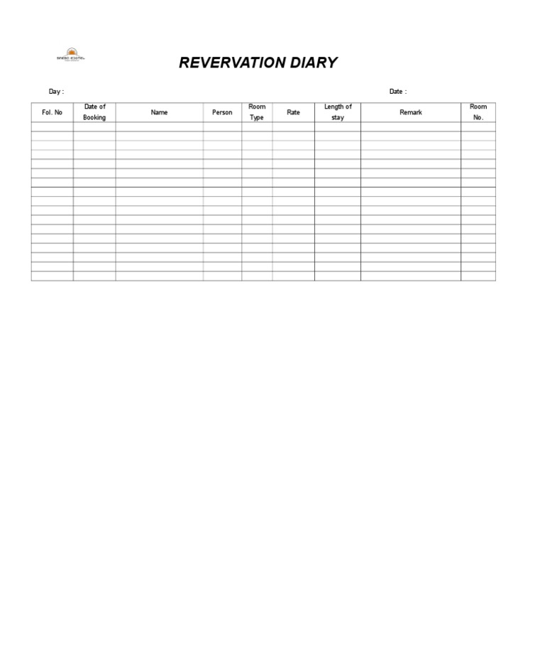 Reservation Diary Template | PDF