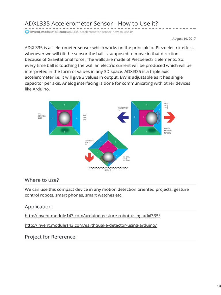 ADXL335 Accelerometer Sensor - How To Use It | PDF | Accelerometer | Sensor