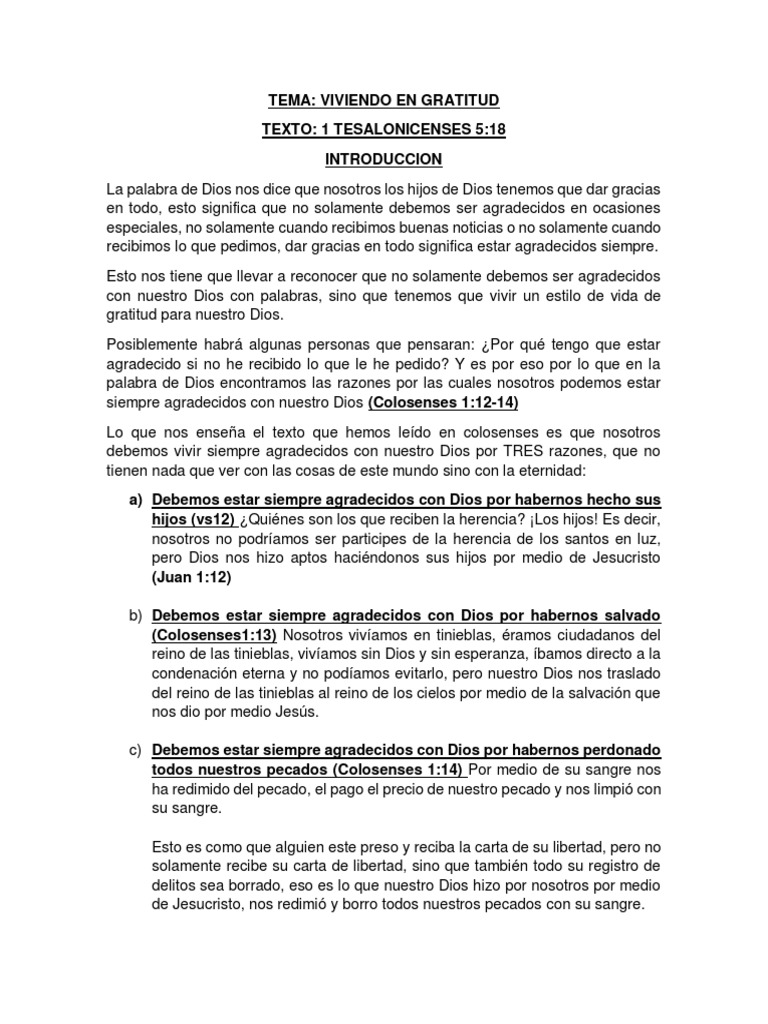 Viviendo en Gratitud a Dios | PDF | Pecado | Dios