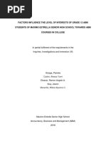 Factors Influence The Level of Interests of Grade 12 Abm Students of Maximo Estrella Senior High School Towards Abm Courses in College
