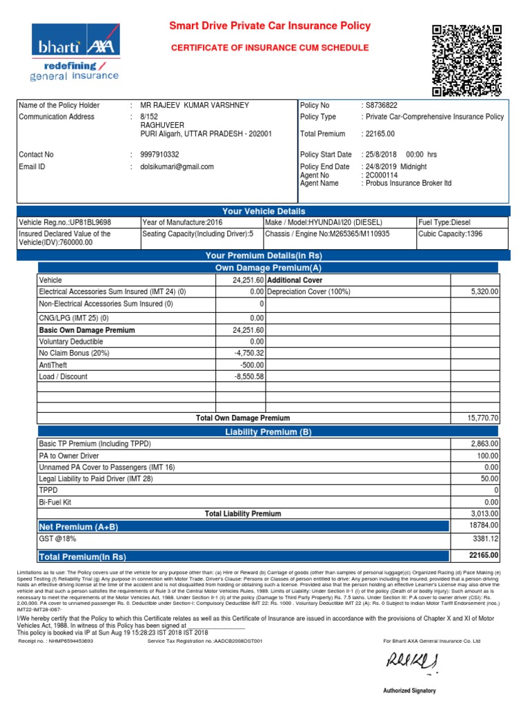 Smart Drive Car Insurance Certificate | PDF | Vehicle Insurance ...