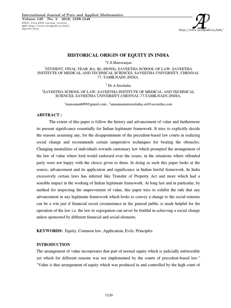 The Historical Origin of Equity in India Tracing the Development and