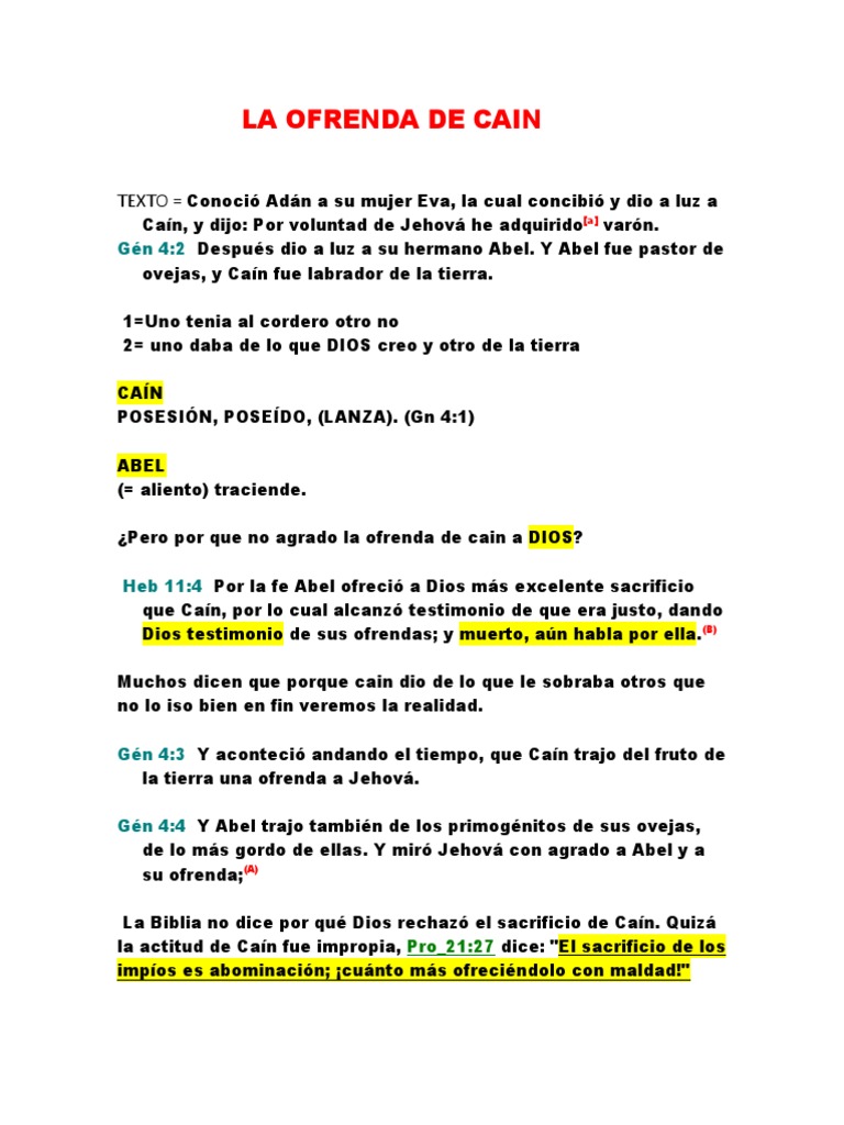 La Ofrenda de Cain PDF Caín y Abel Cristianismo