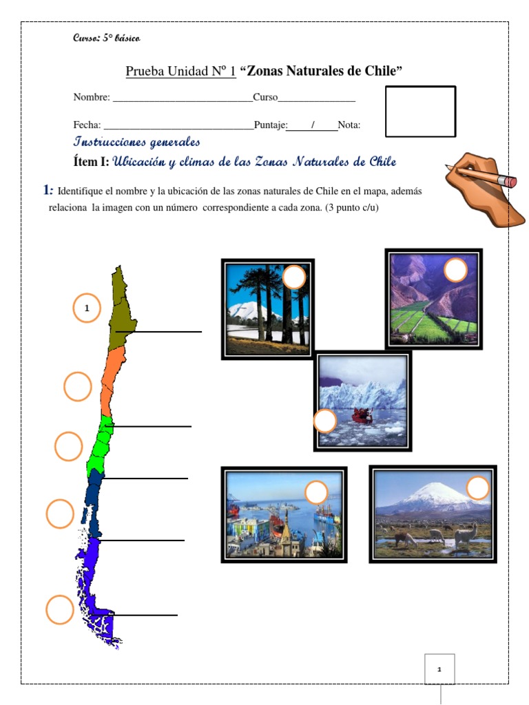 Prueba Zonas Naturales de Chile 5° Básico | PDF | Chile | Clima templado